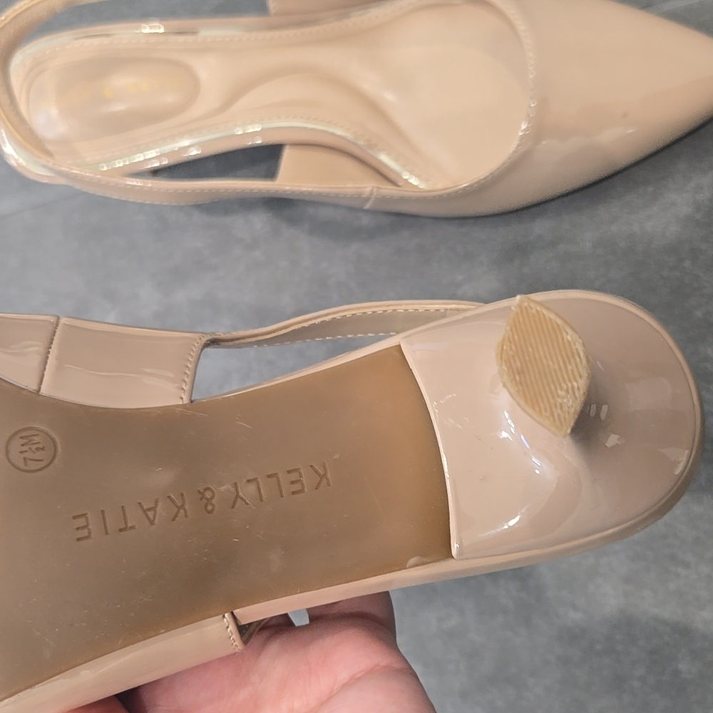 Kelly & Katie Beige Patent Pointed Toe Slingback Pump - Picture 6 of 8